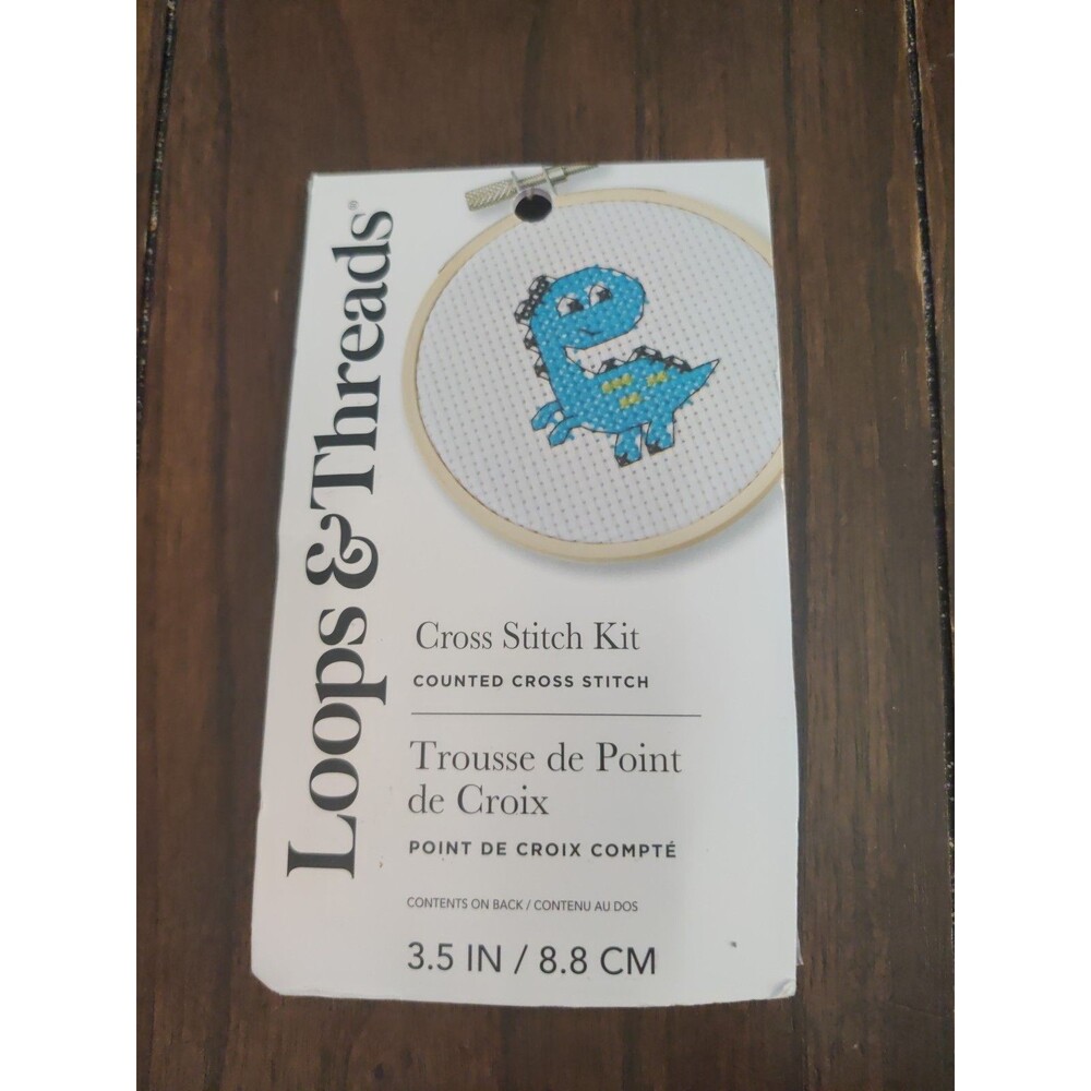 Loops & Threads Dinosaur Cross Stitch Kit Hoop Aida Thread Needle New!